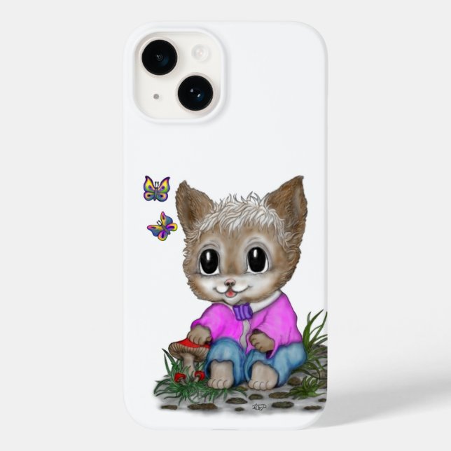 Funda De Case-Mate Para iPhone Gato Kitty y mariposa (Reverso )