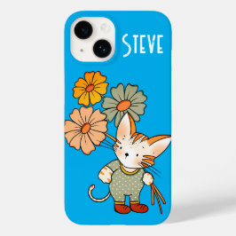 Funda Para iPhone 14 De Case-Mate Gato lindo con flores Texto personalizado