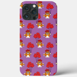 Funda Para iPhone 13 Pro Max Gato lindo con globos de corazón rojo