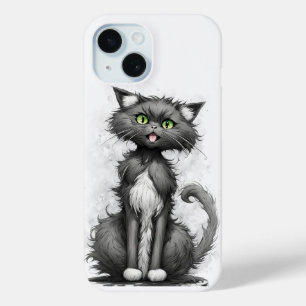 Funda Para iPhone 15 Gato Loco En Blanco
