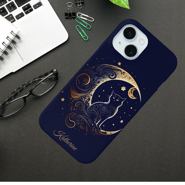 Funda De Case-Mate Para iPhone Gato Luna Místico - Regalo Celestial Personalizado (Subido por el creador)