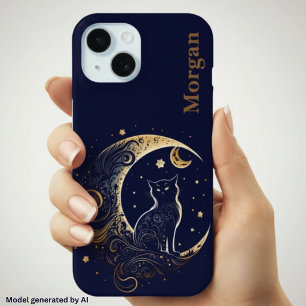 Funda Para iPhone 15 Gato Místico Luna - Regalo Celestial Personalizado