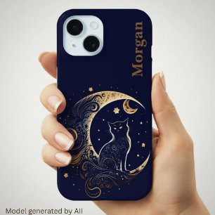 Funda Para iPhone 15 Gato Místico Luna - Regalo Celestial Personalizado