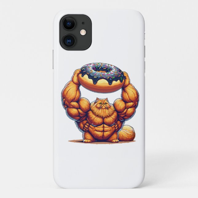 Funda De Case-Mate Para iPhone Gato musculoso levantando donut (Reverso)