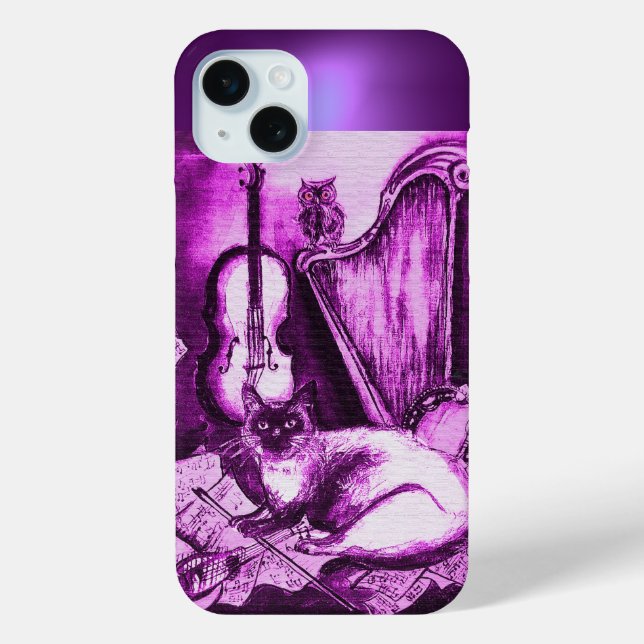 FUNDA DE Case-Mate PARA iPhone GATO MUSICAL CON OWL EN GEM PURPLE ROSA (Reverso )