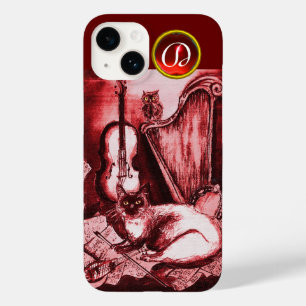 FUNDA PARA iPhone 14 DE Case-Mate GATO MUSICAL CON OWL EN ROJO GEM MONOGRAM