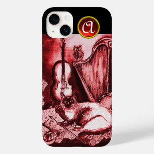 FUNDA PARA iPhone 14 PLUS DE Case-Mate GATO MUSICAL CON OWL EN ROJO GEM MONOGRAM