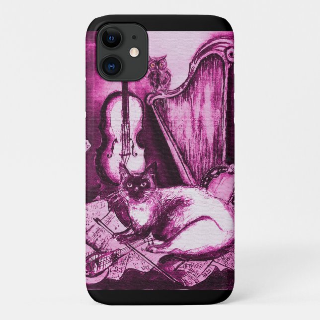 Funda De Case-Mate Para iPhone GATO MUSICAL, Violeta Rosa y Blanco (Reverso)