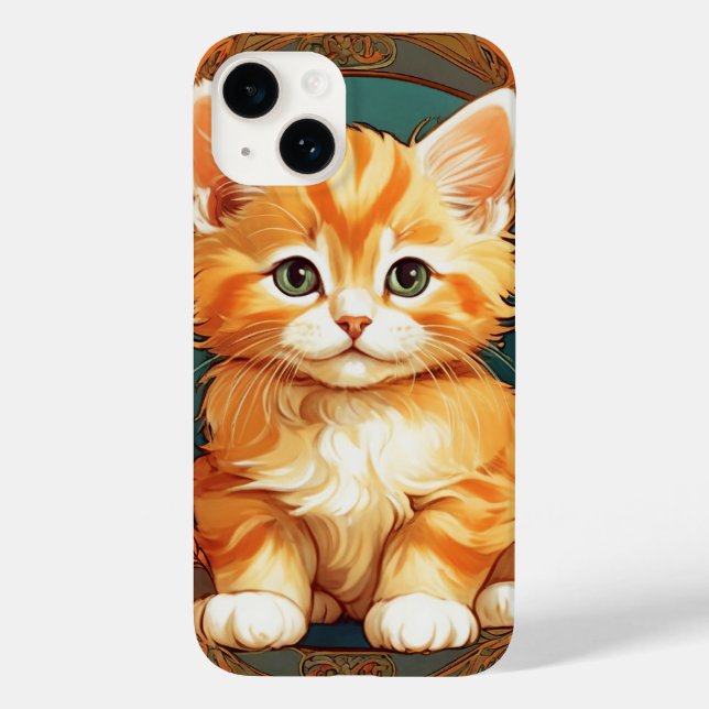 Funda De Case-Mate Para iPhone Gato Naranja Estilo Alphonse Mucha (Reverso )