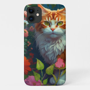 Funda Para iPhone 11 Gato Naranja lindo en las flores