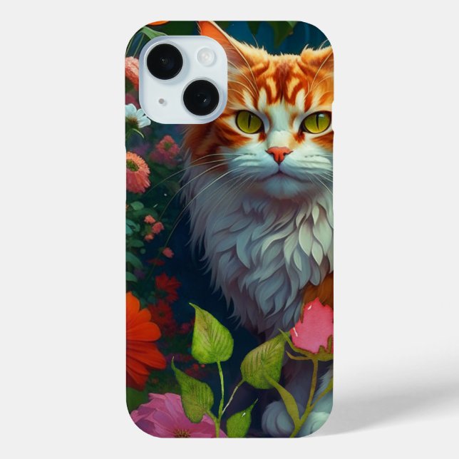 Funda De Case-Mate Para iPhone Gato Naranja lindo en las flores (Reverso )