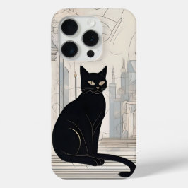 Funda Para iPhone 15 Pro Gato negro, arte digital