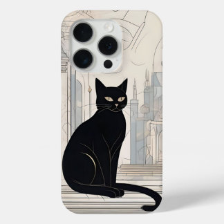 Funda Para iPhone 15 Pro Gato negro, arte digital
