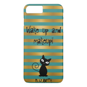 Funda Para iPhone 8 Plus/7 Plus Gato negro caprichoso con rayas-Despierta y maquíl