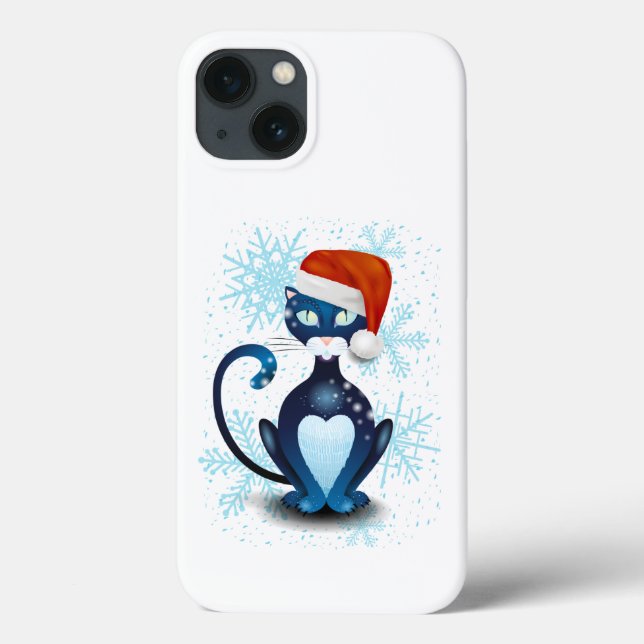Funda De Case-Mate Para iPhone Gato negro con el Gorra de Santa (Reverso)