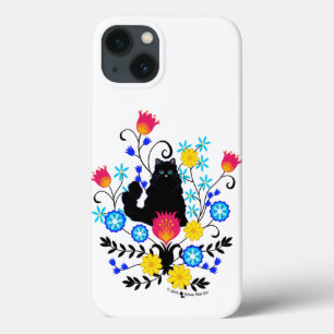 Funda Para iPhone 13 Gato negro con flores