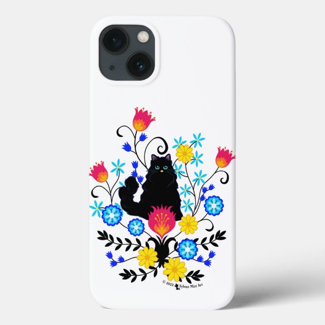 Funda De Case-Mate Para iPhone Gato negro con flores (Reverso)