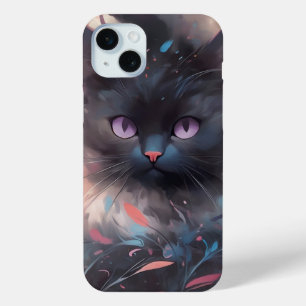 Funda Para iPhone 15 Mini Gato negro de acuarela mística   Gato corto