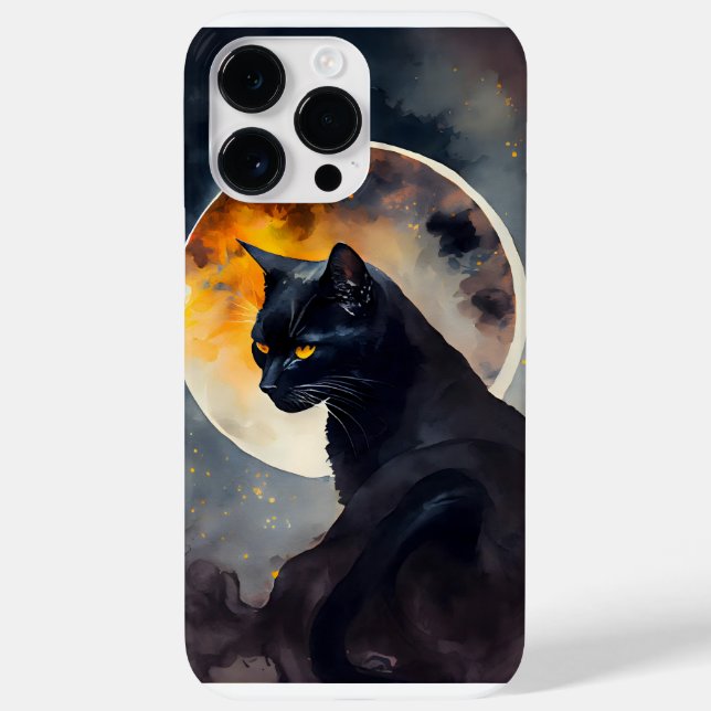 Funda De Case-Mate Para iPhone GATO NEGRO DE COLOR DE AGUA bonito CON LUNA COMPLE (Reverso)