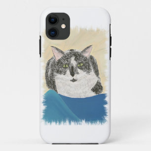 Funda Para iPhone 11 Gato negro de esmoquin blanco en iPhone azul 5 Fun