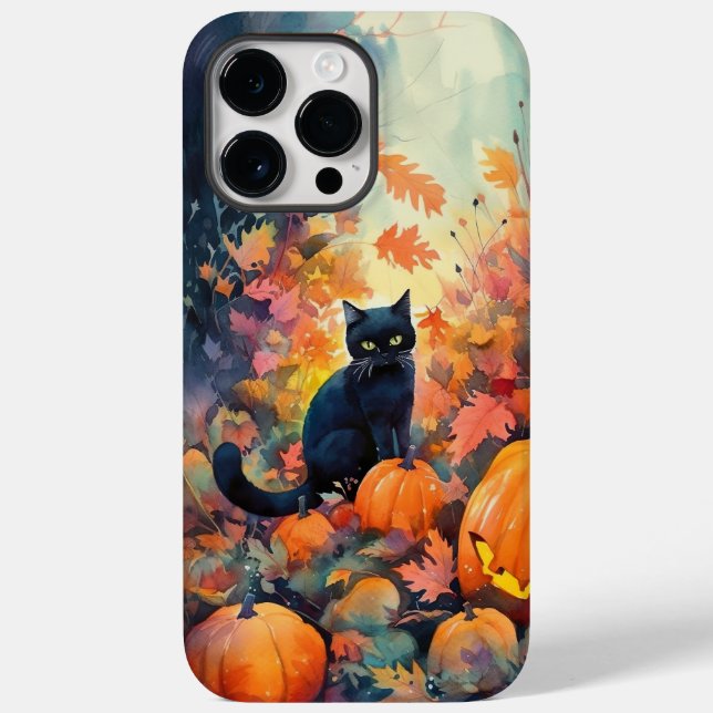 Funda De Case-Mate Para iPhone Gato negro de Halloween con calabazas aterradoras (Reverso )