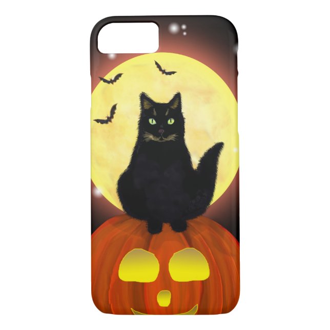 Funda De Case-Mate Para iPhone Gato negro de Halloween en calabaza (Reverso)