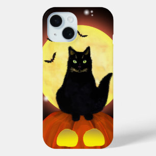 Funda Para iPhone 15 Gato negro de Halloween en calabaza