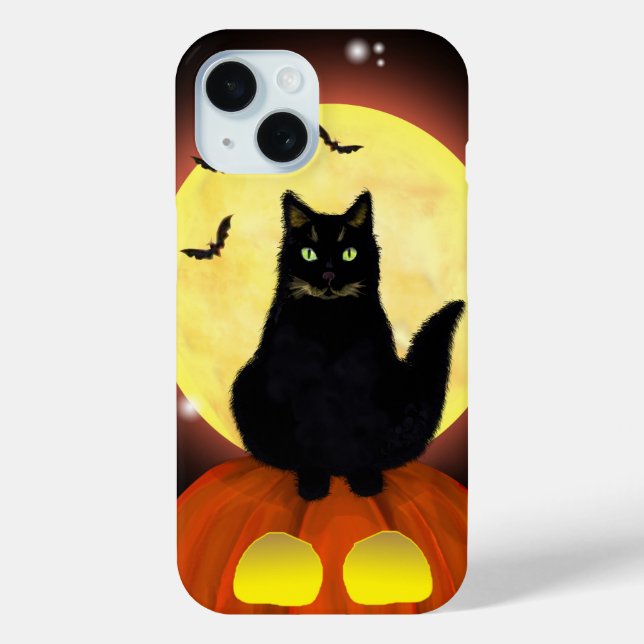 Funda De Case-Mate Para iPhone Gato negro de Halloween en calabaza (Reverso )