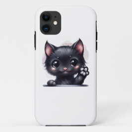 Funda Para iPhone 11 Gato negro de Kawaii Adorable