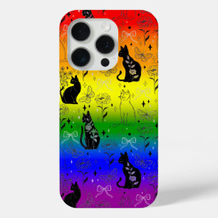Funda Para iPhone 15 Pro Gato negro del orgullo LGBTQ del arcoiris - brujer