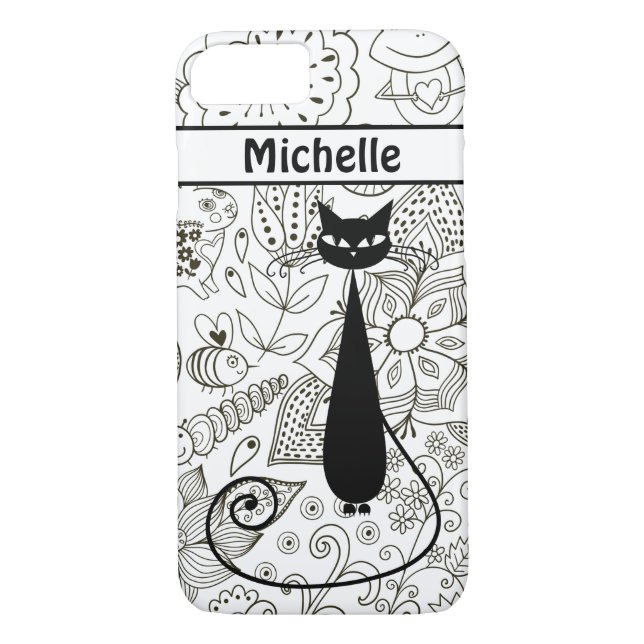 Funda De Case-Mate Para iPhone Gato negro delgado personalizado en negro, jardín  (Reverso)