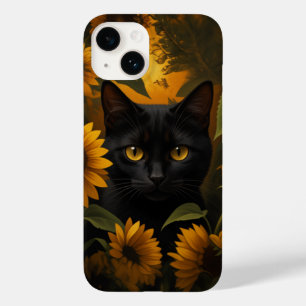 Funda Para iPhone 14 De Case-Mate Gato Negro en Jardín de Girasoles Estética 
