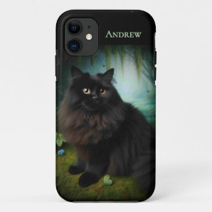 Funda Para iPhone 11 Gato negro esponjoso en los bosques misosos