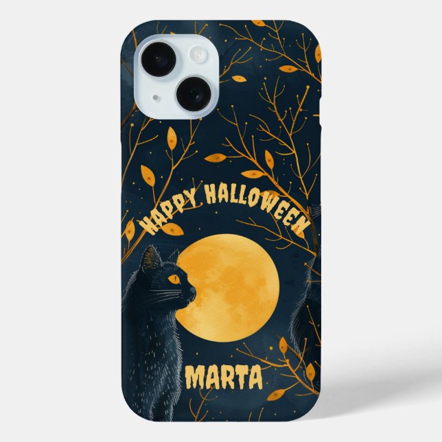 Funda De Case-Mate Para iPhone Gato Negro Feliz Halloween  (Reverso )