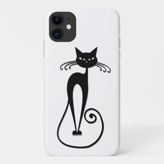 Funda De Case-Mate Para iPhone Gato negro flaco caprichoso (Reverso)