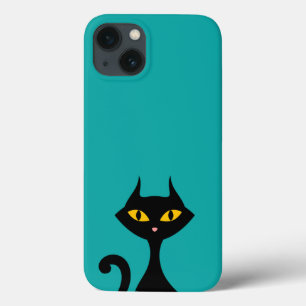Funda Para iPhone 13 Gato negro gitano con fondo Verde azulado