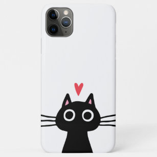 Funda Para iPhone 11 Pro Max Gato negro lindo con corazón