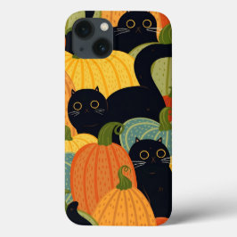 Funda Para iPhone 13 Gato negro lindo y calabaza Patrón Halloween conti