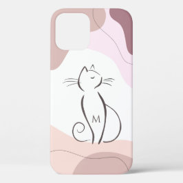 Funda Para iPhone 12 Gato negro minimalista Boho formas orgánicas monog