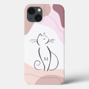 Funda Para iPhone 13 Gato negro minimalista Boho formas orgánicas monog