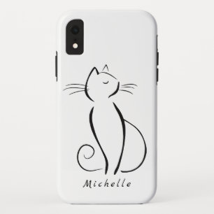 Funda Para iPhone XR gato negro minimalista con el nombre de añadir bl