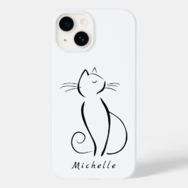 Funda Para iPhone 14 De Case-Mate Gato negro minimalista en blanco Añadir nombre