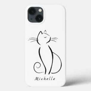 Funda Para iPhone 13 Gato negro minimalista en portapapeles de fondo bl
