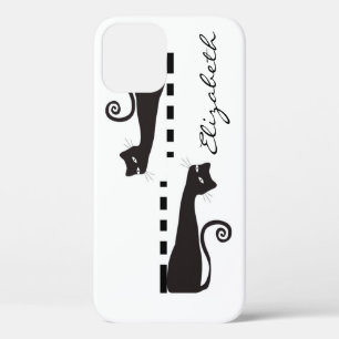 Funda Para iPhone 12 Pro Gato Negro Monograma Personalizado