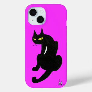 Funda Para iPhone 15 GATO NEGRO NINJA Fuchsia rosa