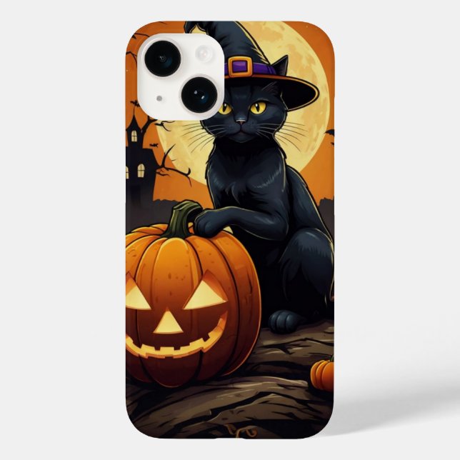 Funda De Case-Mate Para iPhone Gato negro sobre calabaza (Reverso )