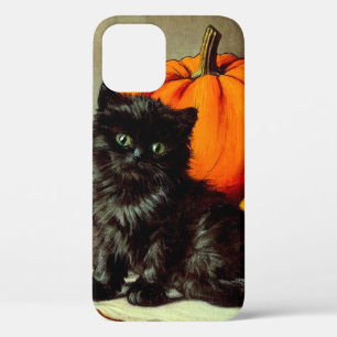 Funda Para iPhone 12 Gato negro vintage de Halloween y calabazas