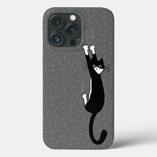 Funda De Case-Mate Para iPhone Gato negro y blanco colgando | Gracioso gato de Tu (Reverso )