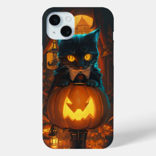 Funda Para iPhone 15 Mini Gato negro y linterna Jack oi