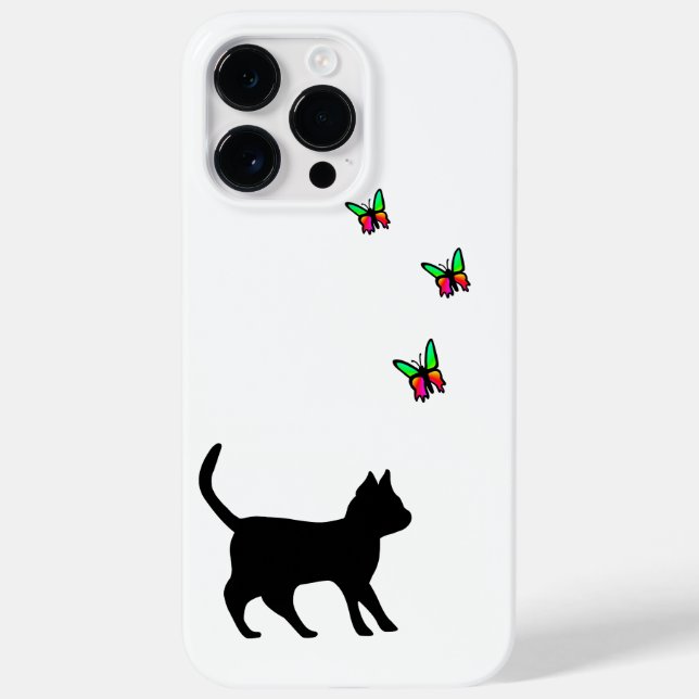 Funda De Case-Mate Para iPhone Gato negro y mariposa (Reverso)